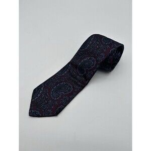 Egon Von Furstenburg Men’s Paisley Print Neck Tie Silk Red Blue